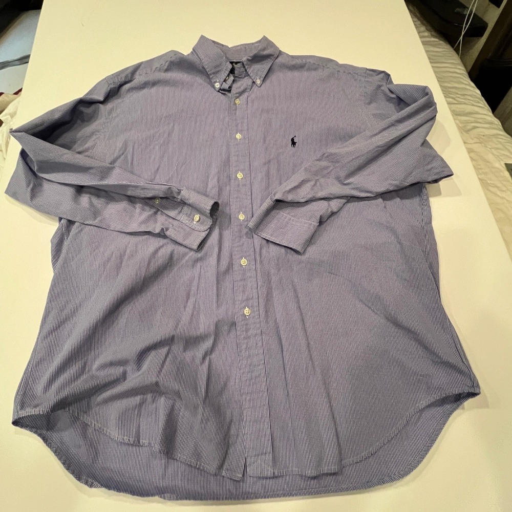 Ralph Lauren Blake Mens XL Blue White Gingham Check Cotton Button Down Shirt